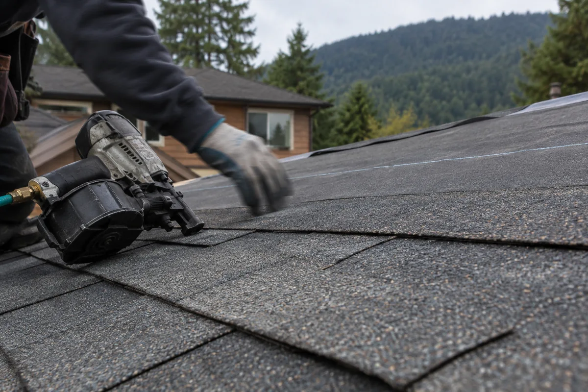 Asphalt Shingle Roofing underway on a property in Issaquah, WA