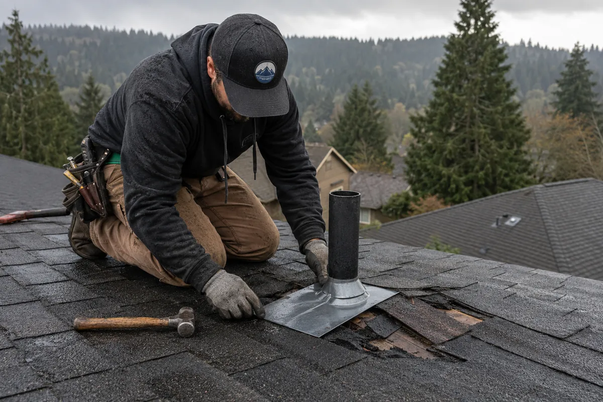 Roof Repair underway on a property in Issaquah, WA