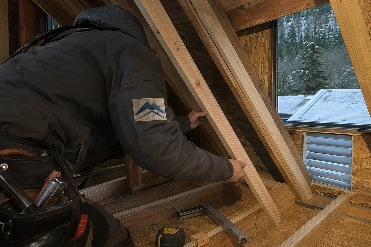 Snow Load Roof Reinforcement underway on a property in Issaquah, WA